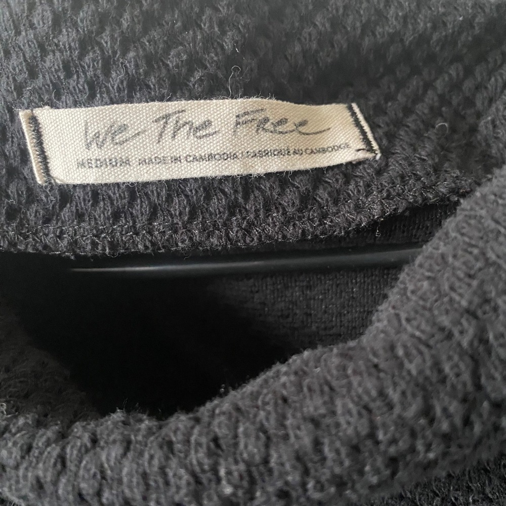 We The Free Free People Black Waffle Knit Cropped Split Back bell sleeve sweater - Picture 3 of 7